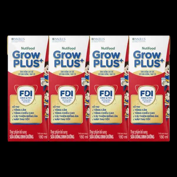 Sữa bột pha sẵn Nutifood GrowPLUS+ Đỏ 180ml (lốc 4 hộp)