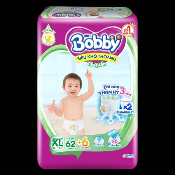 Bỉm tã quần Bobby size XL (62 miếng, 12 - 17kg)