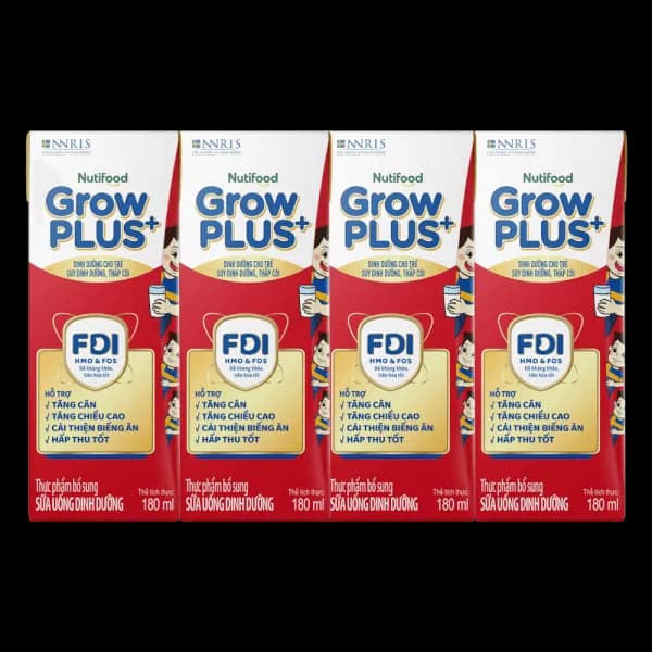Sữa bột pha sẵn Nutifood GrowPLUS+ Đỏ 180ml (lốc 4 hộp)