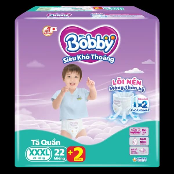 Bỉm tã quần Bobby size XXXL (22 miếng, 20 - 35kg)