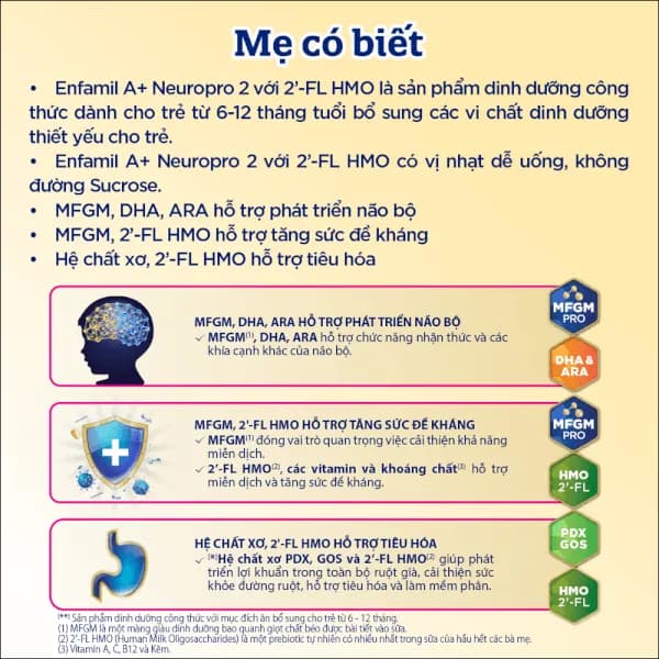 Sữa bột cho bé Enfamil A+ NeuroPro số 2 1,7kg (6 - 12 tháng tuổi) 2Flex