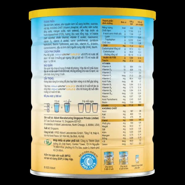 Sữa bột cho bé Abbott Grow 3+ 850g (3 - 6 tuổi)
