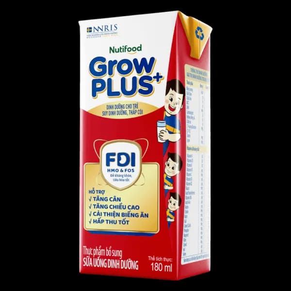 Sữa bột pha sẵn Nutifood GrowPLUS+ Đỏ 180ml (lốc 4 hộp)
