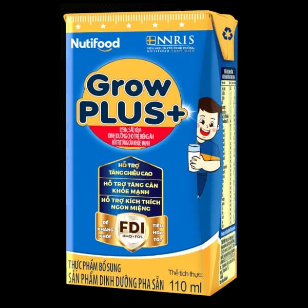 Sữa bột pha sẵn Nutifood GrowPLUS+ Xanh 2+ 110ml (lốc 4 hộp)