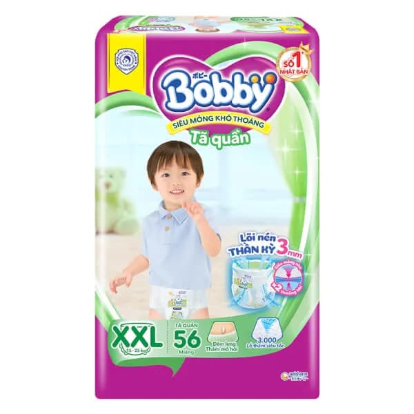 Bỉm tã quần Bobby size XXL (56 miếng, trên 16kg)
