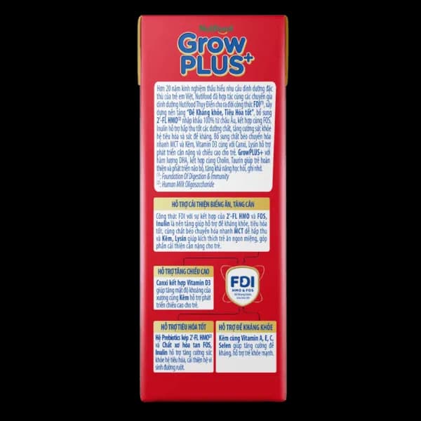 Sữa bột pha sẵn Nutifood GrowPLUS+ Đỏ 180ml (lốc 4 hộp)