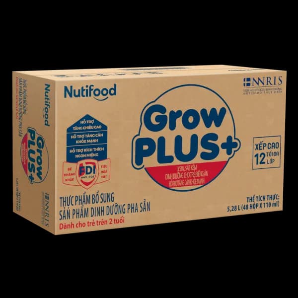 Sữa bột pha sẵn Nutifood GrowPLUS+ Xanh 2+ 110ml (lốc 4 hộp)