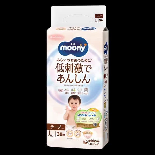 Tã dán Moony Natural/Moony Dịu nhẹ size L (38 miếng)