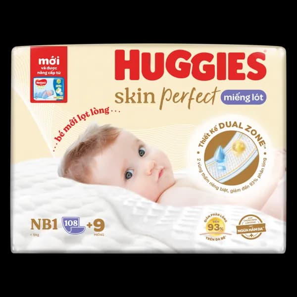 Miếng lót lọt lòng Huggies Skin Perfect size NEWBORN1 (108 miếng, dưới 5kg)