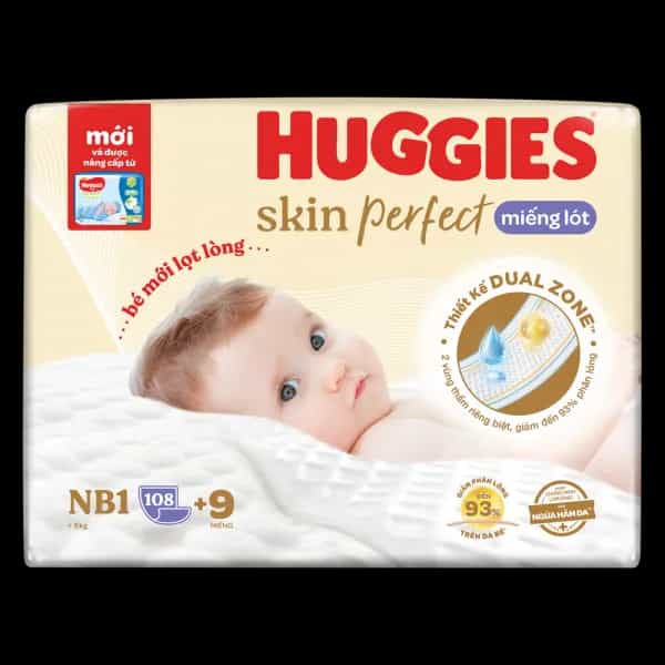 Miếng lót lọt lòng Huggies Skin Perfect size NEWBORN1 (108 miếng, dưới 5kg)