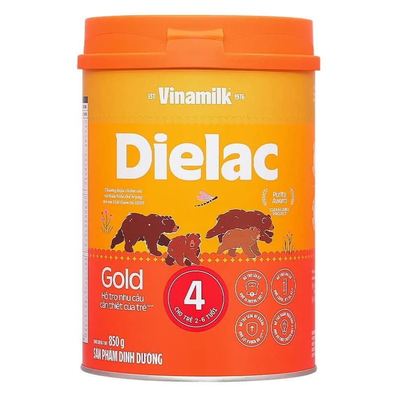 Sữa bột cho bé Vinamilk Dielac Gold 4 850g (2 - 6 tuổi)