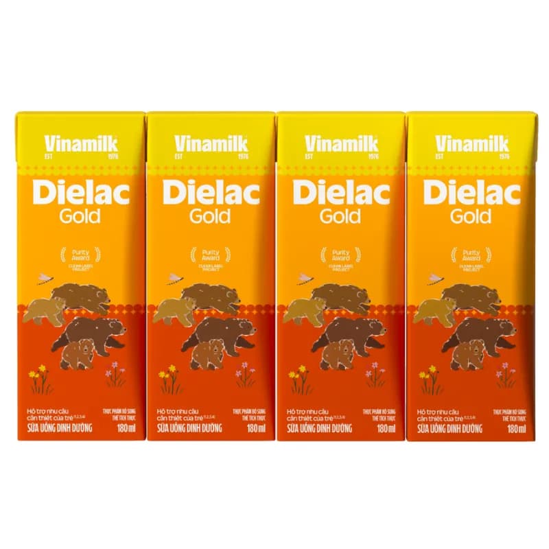 Sữa bột pha sẵn Vinamilk Dielac Gold 180ml (lốc 4 hộp, trên 1 tuổi)
