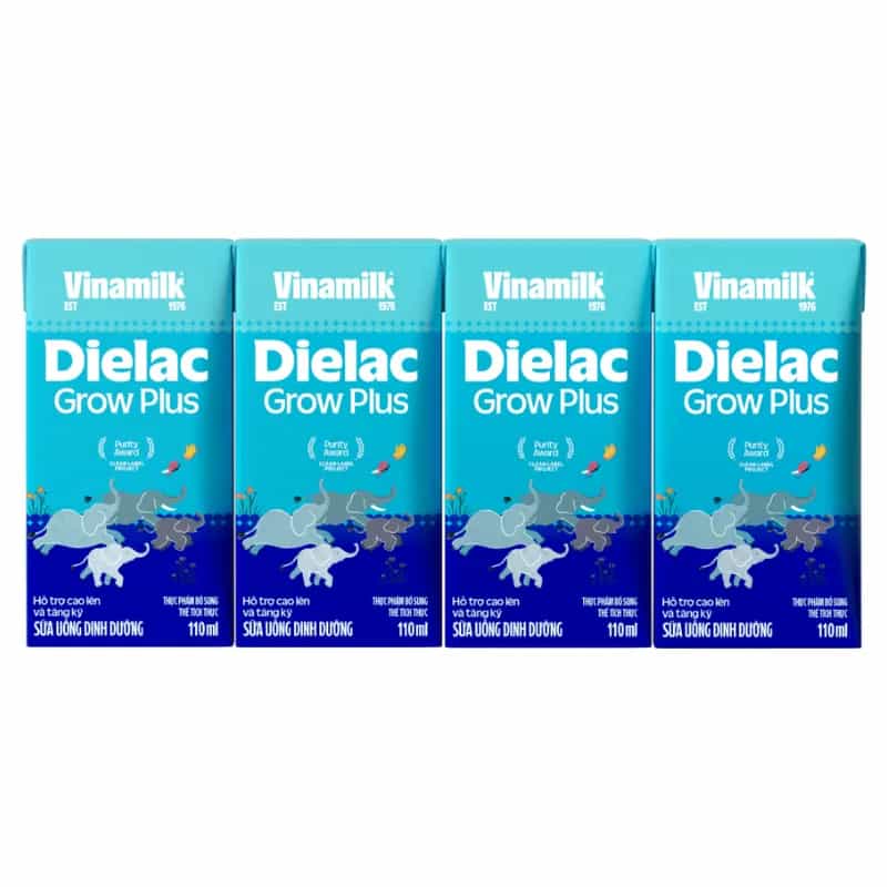 Sữa bột pha sẵn Vinamilk Dielac Grow Plus 110ml (lốc 4 hộp, trên 1 tuổi)