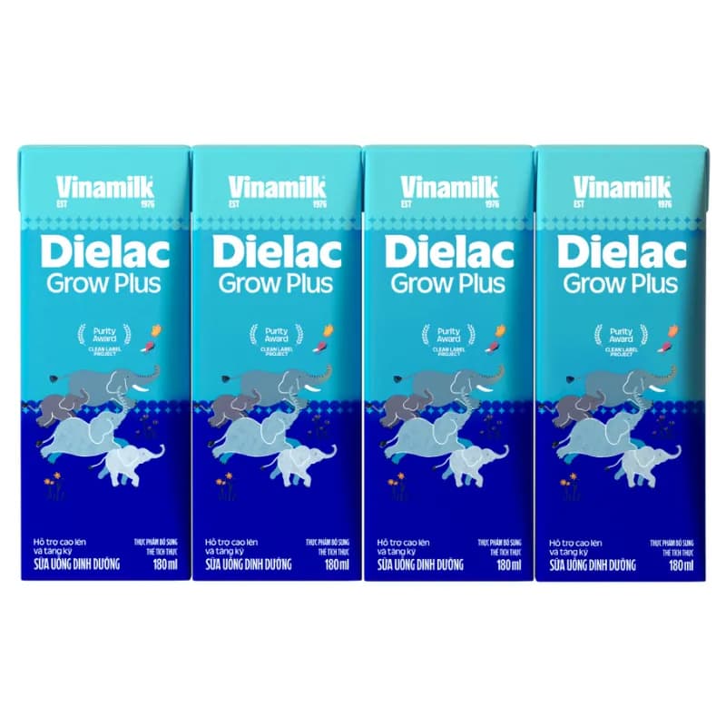 Sữa bột pha sẵn Vinamilk Dielac Grow Plus 180ml (lốc 4 hộp, trên 1 tuổi)