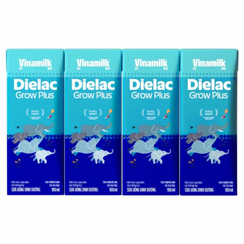 Sữa bột pha sẵn Vinamilk Dielac Grow Plus 180ml (lốc 4 hộp, trên 1 tuổi)