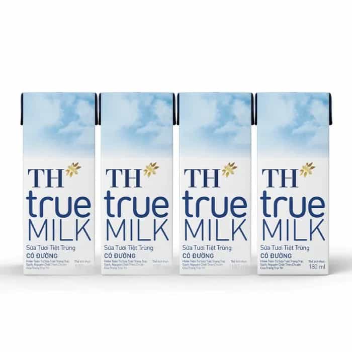 Sữa tươi TH true MILK Có đường hộp 180ml (lốc 4 hộp)