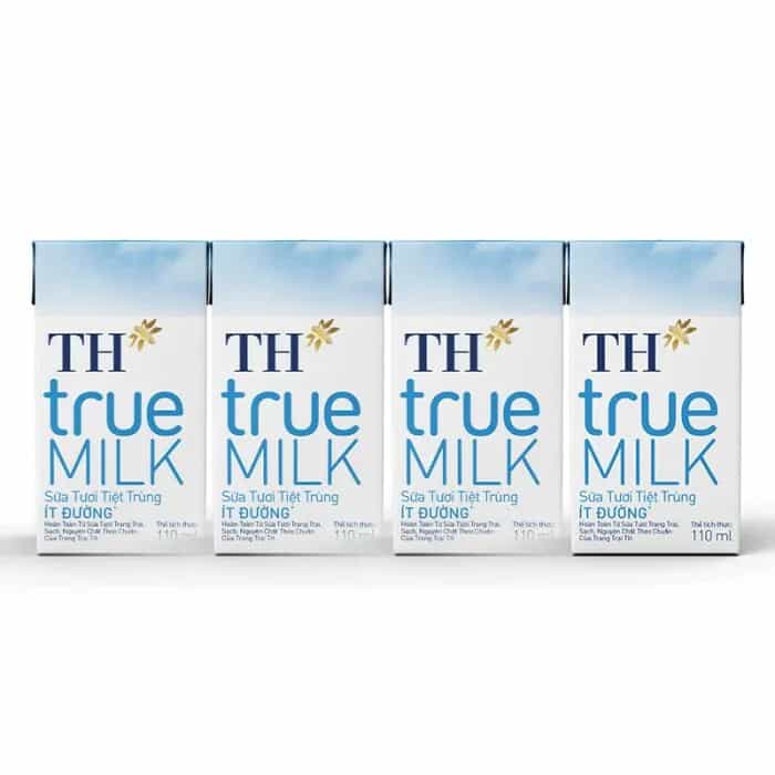 Sữa tươi TH true MILK Ít đường hộp 110ml (lốc 4 hộp)