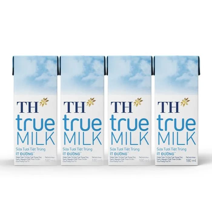 Sữa tươi TH true MILK Ít đường hộp 180ml (lốc 4 hộp)