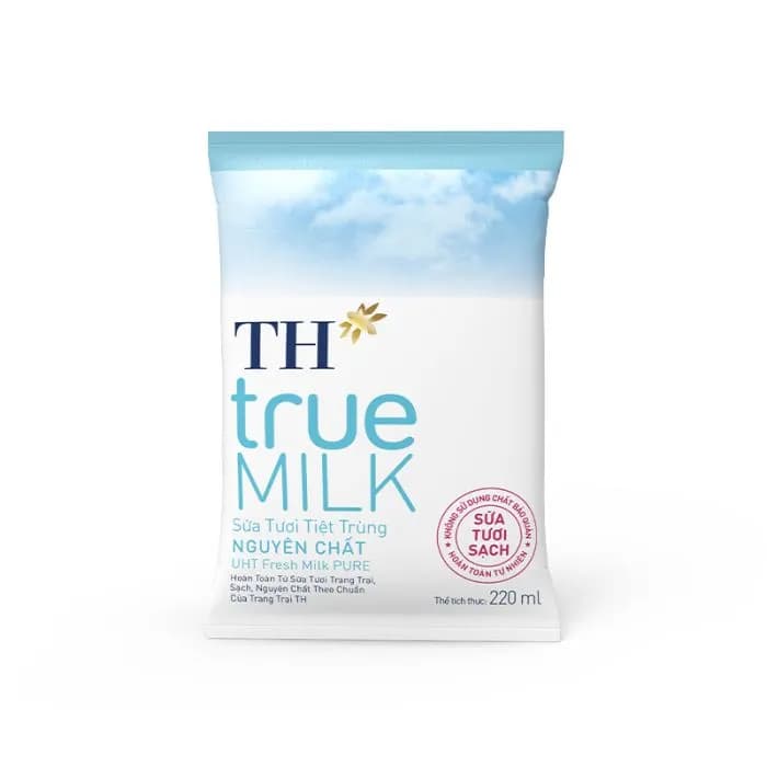 Sữa tươi TH true MILK Nguyên chất bịch 220ml
