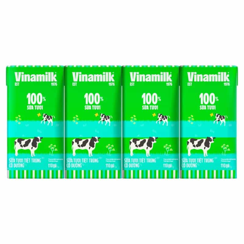 Sữa tươi Vinamilk 100% Có đường hộp 110ml (lốc 4 hộp)