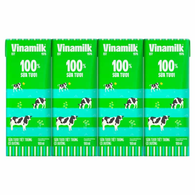 Sữa tươi Vinamilk 100% Có đường hộp 180ml