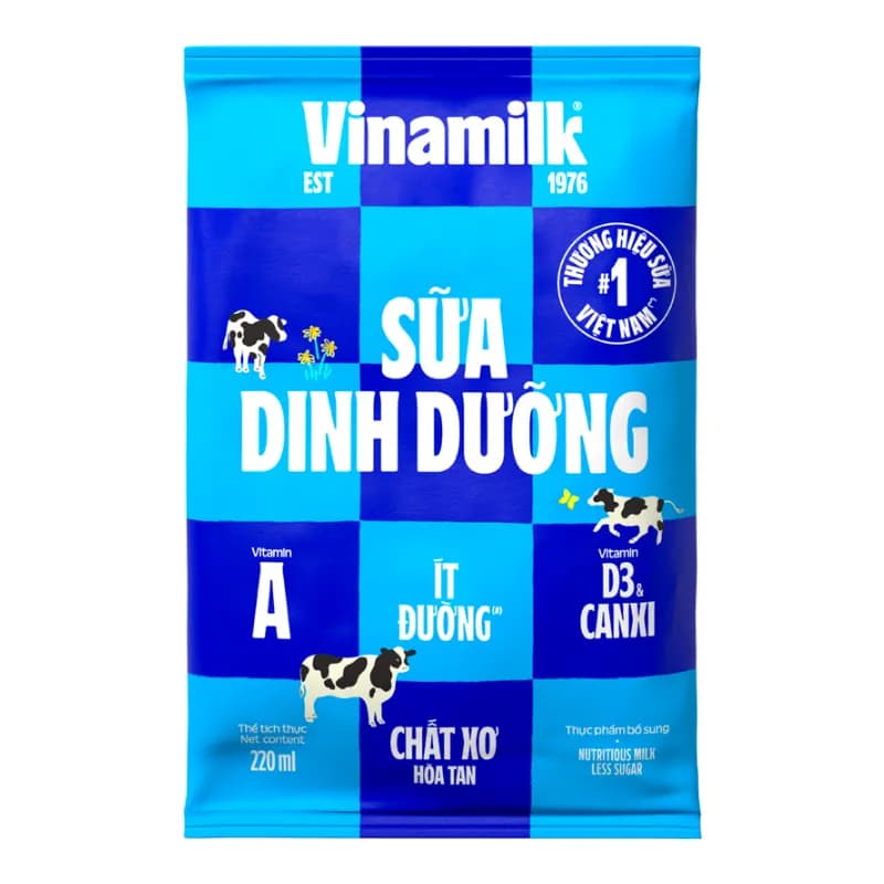 Sữa tươi Vinamilk Ít đường bịch 220ml