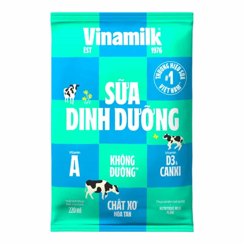 Sữa tươi Vinamilk Không đường bịch 220ml