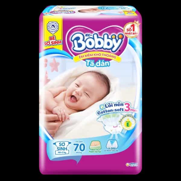 Tã dán Bobby siêu thấm, khô thoáng size NEWBORN (70 miếng, dưới 5kg)
