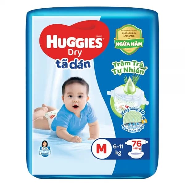 Bỉm tã dán Huggies Dry size M (76 miếng, 6 - 11kg)
