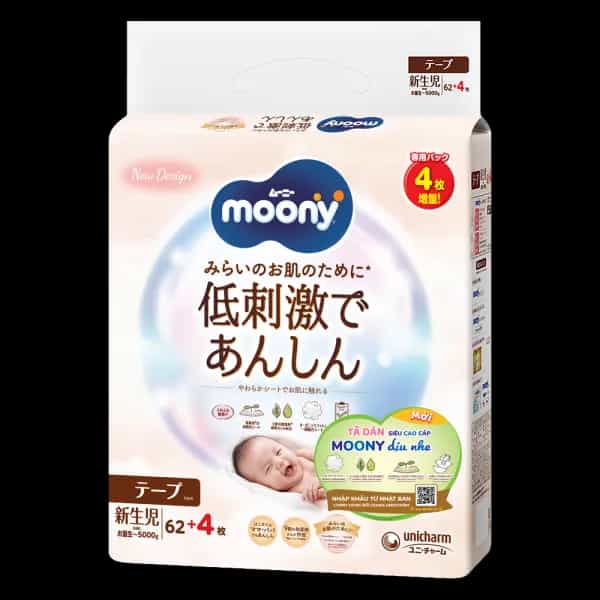 Tã dán Moony Natural / Moony Dịu nhẹ size NEWBORN (62 + 4 miếng)