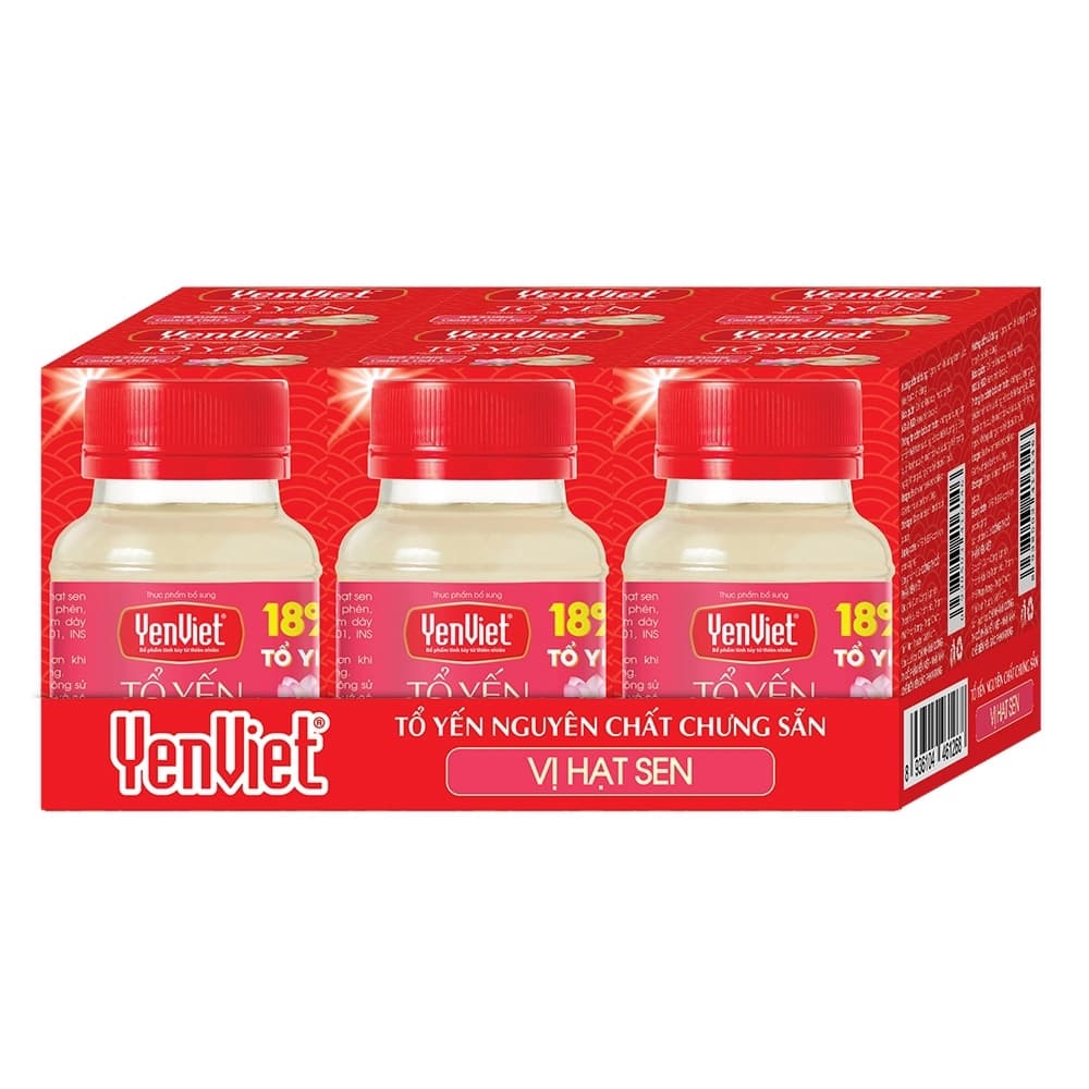 Tổ Yến YenViet Nguyên Chất Chưng Sẵn vị Hạt Sen (18% Tổ Yến, 06 lọ x 70ml)