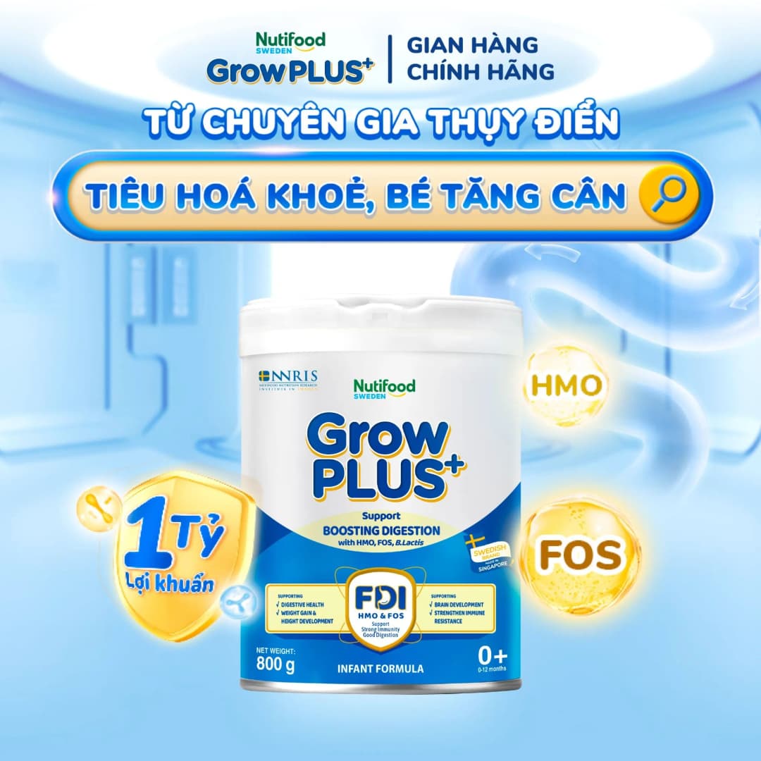 Sữa bột cho bé Nutifood GrowPLUS+ Tiêu Hóa 800g (0 - 12 tháng tuổi)