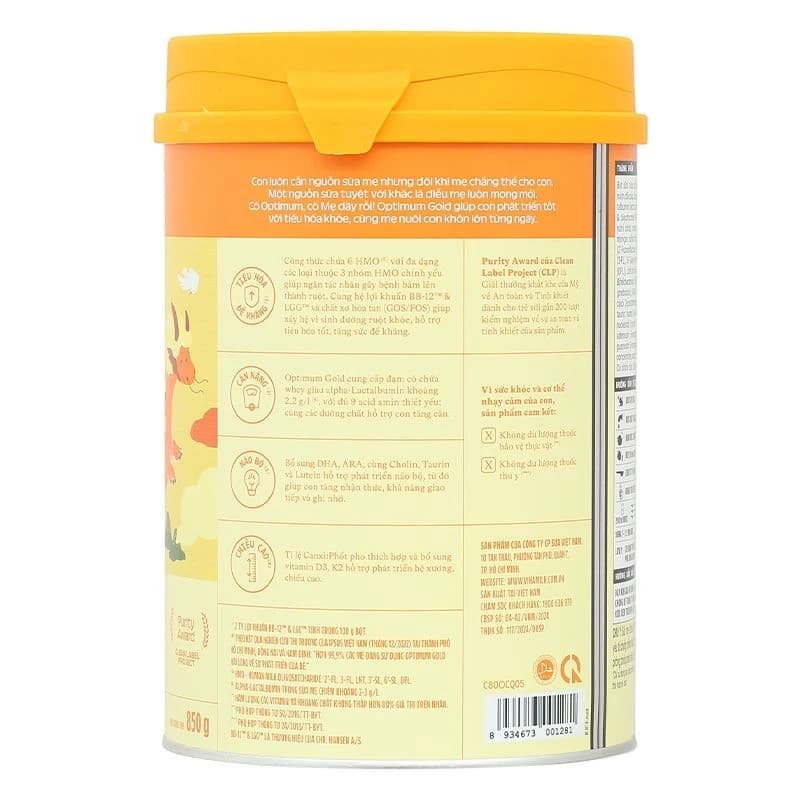 Sữa bột cho bé Vinamilk Optimum Gold 3 850g (1 - 2 tuổi)