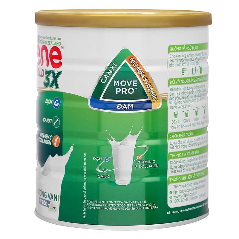 Sữa người lớn Anlene Gold 3X hương Vani 800g
