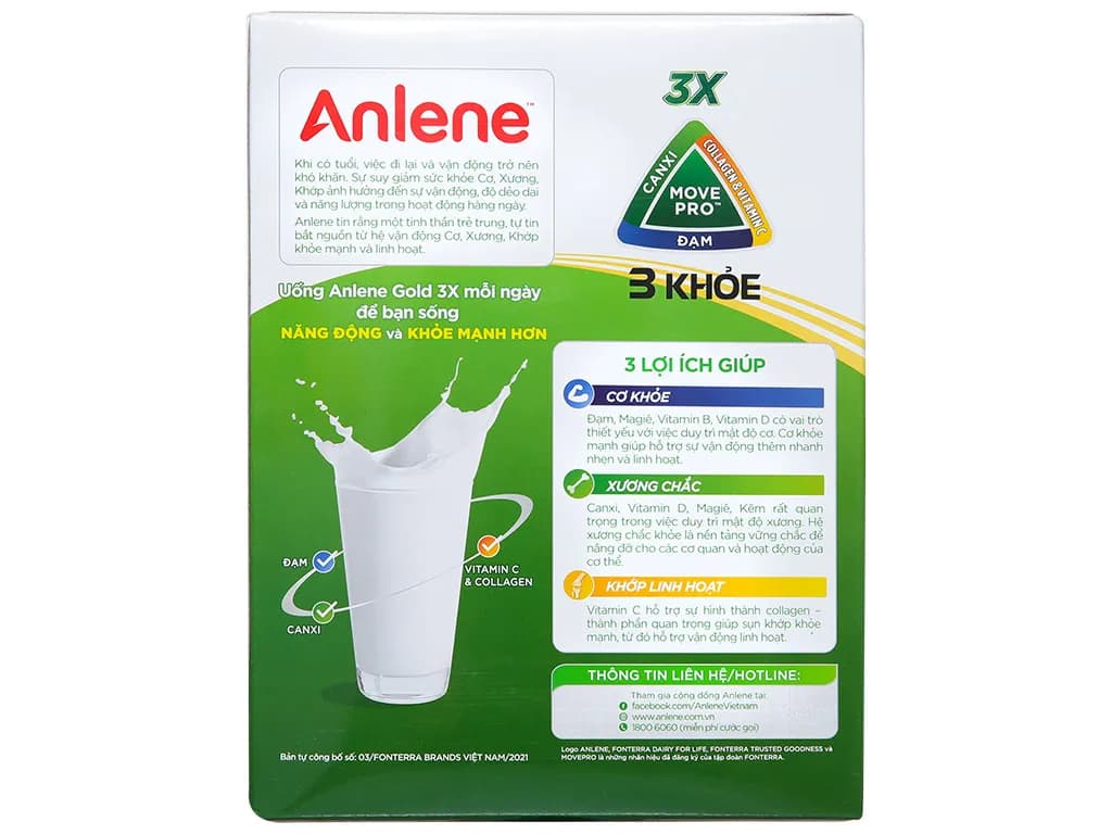 Sữa người lớn Anlene Gold 3X hương vani hộp giấy 440g (trên 40 tuổi)