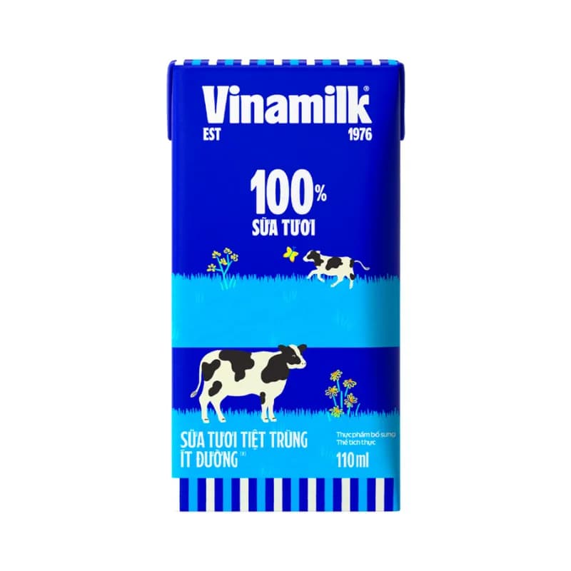 Sữa tươi Vinamilk 100% Ít đường hộp 110ml (lốc 4 hộp)