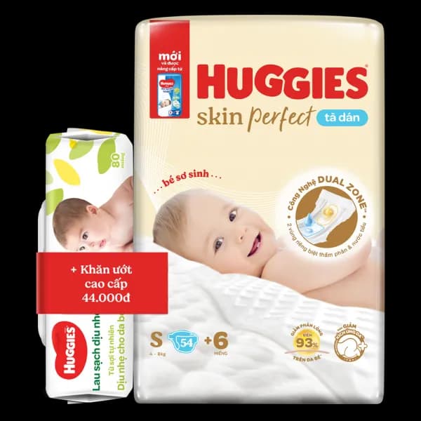 Tã dán sơ sinh Huggies Skin Perfect size S (54 miếng, 4 - 8kg)
