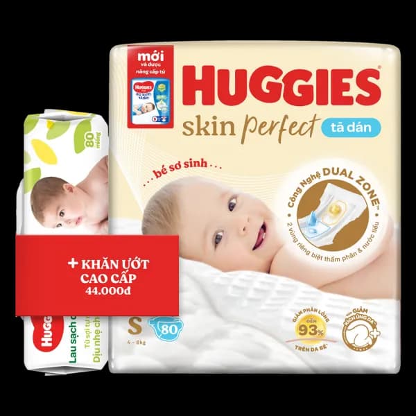 Tã dán sơ sinh Huggies Skin Perfect size S (80 miếng, 4 - 8kg)