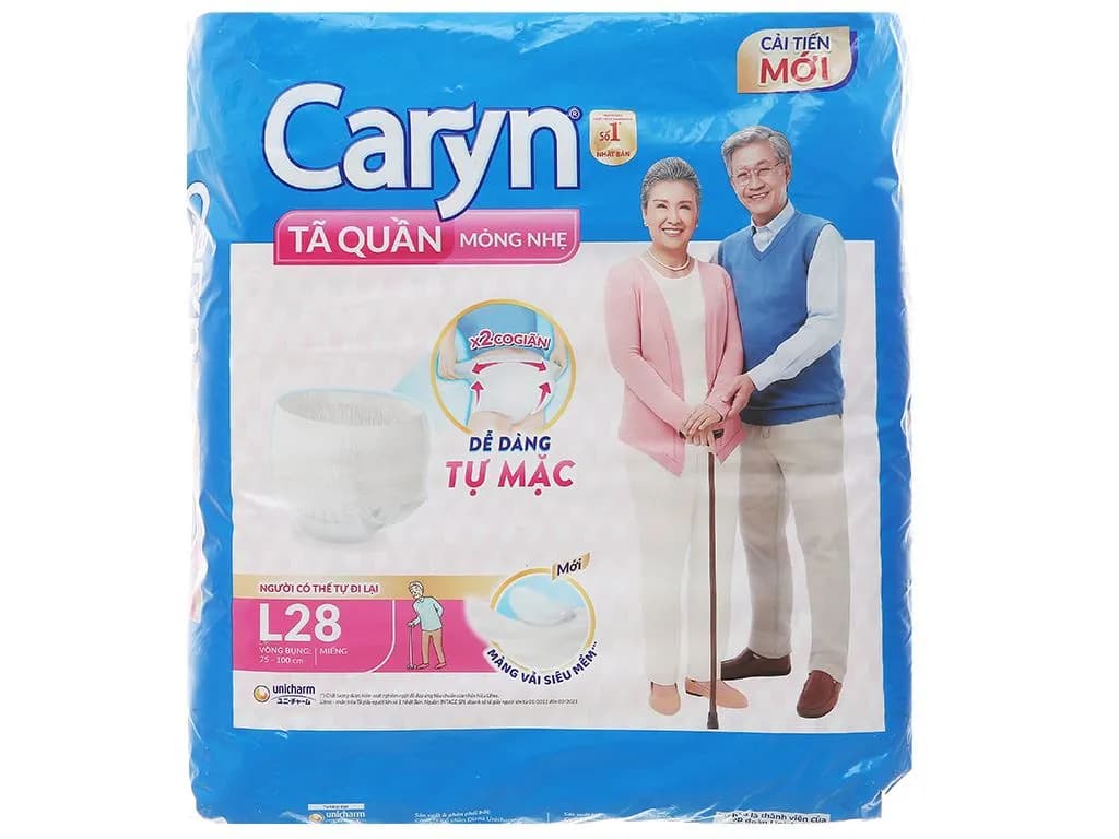 Tã quần Caryn mỏng nhẹ size L (28 miếng, hông 75 - 100cm)