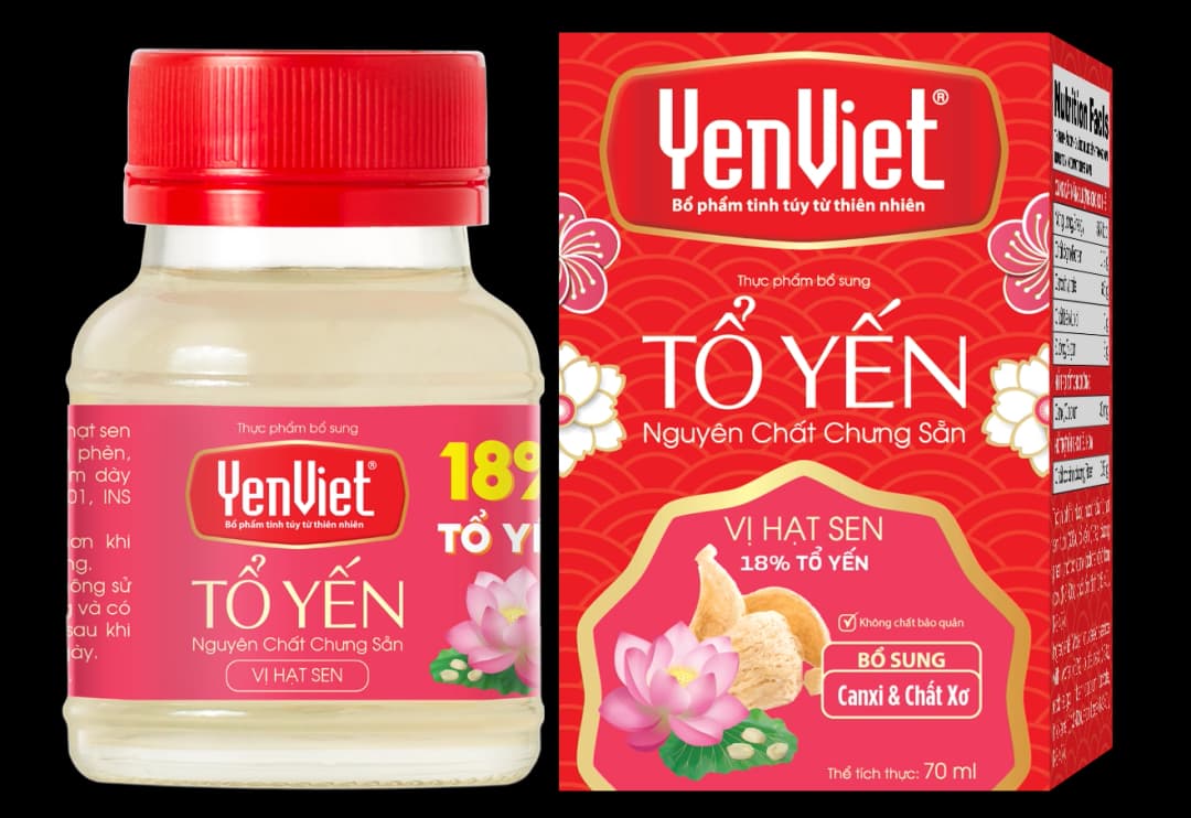 Tổ Yến YenViet Nguyên Chất Chưng Sẵn vị Hạt Sen (18% Tổ Yến, 06 lọ x 70ml)