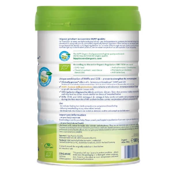 Sữa bột cho bé HiPP Organic Combiotic số 1 800g (0 - 6 tháng tuổi)