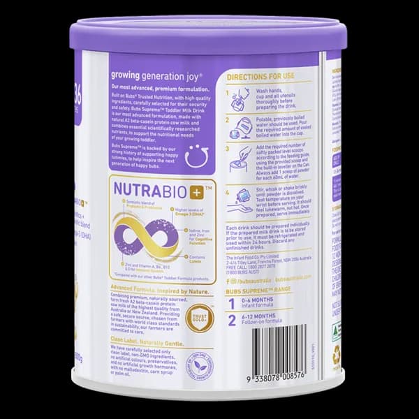 Sữa bột cho bé Bubs Supreme A2 số 3 800g (1 - 3 tuổi)