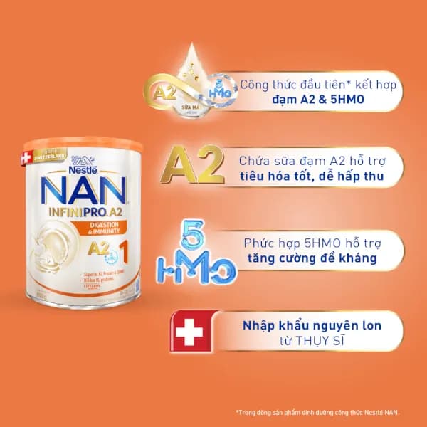Sữa bột cho bé Nestle NAN INFINIPRO A2 số 1 800g 5HMO (0 - 1 tuổi)