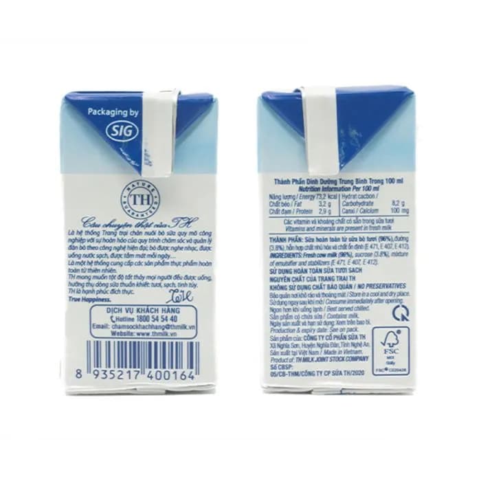 Sữa tươi TH true MILK Có đường hộp 110ml (lốc 4 hộp)