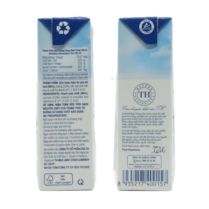 Sữa tươi TH true MILK Có đường hộp 180ml (lốc 4 hộp)