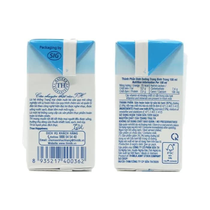 Sữa tươi TH true MILK Ít đường hộp 110ml (lốc 4 hộp)