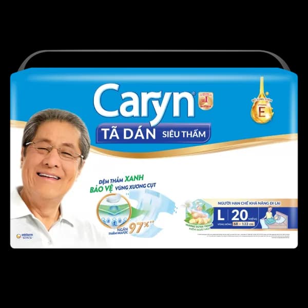 Tã dán giấy Caryn Siêu Thấm size L (20 miếng, hông 68 - 122cm)