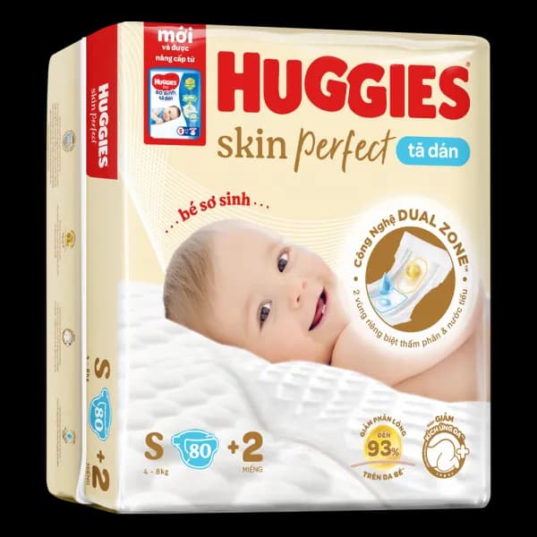 Tã dán sơ sinh Huggies Skin Perfect size S (80 miếng, 4 - 8kg)
