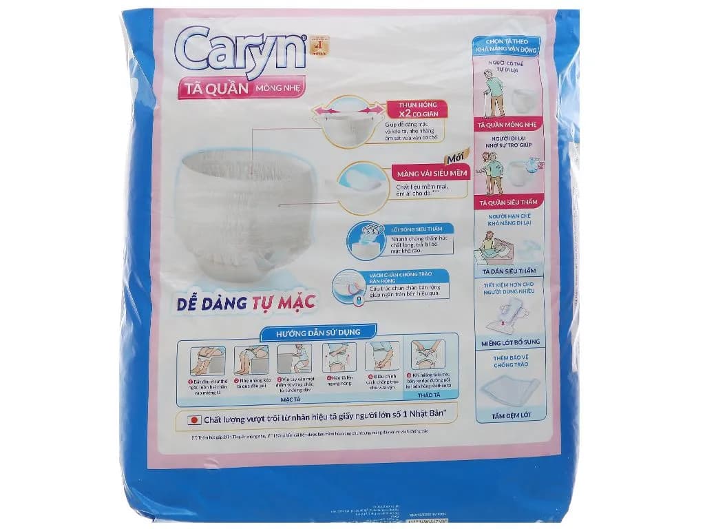 Tã quần Caryn mỏng nhẹ size L (28 miếng, hông 75 - 100cm)