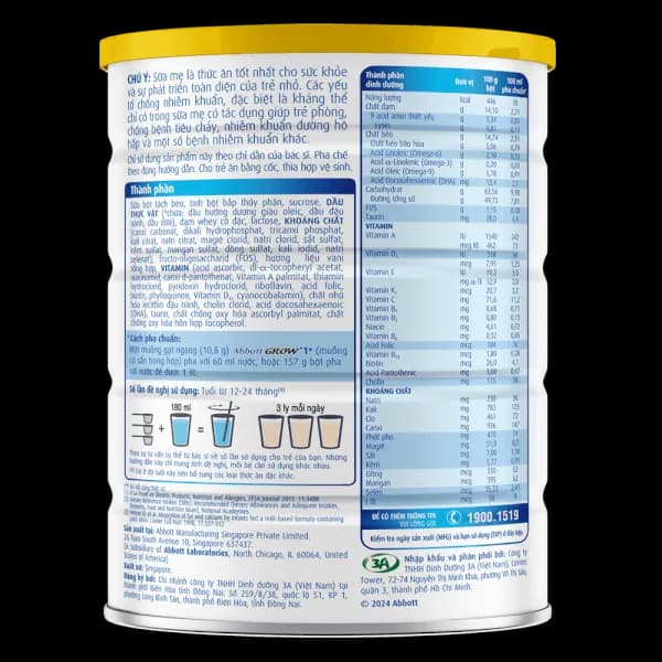 Sữa bột cho bé Abbott Grow 1+ 800g (1 - 2 tuổi)